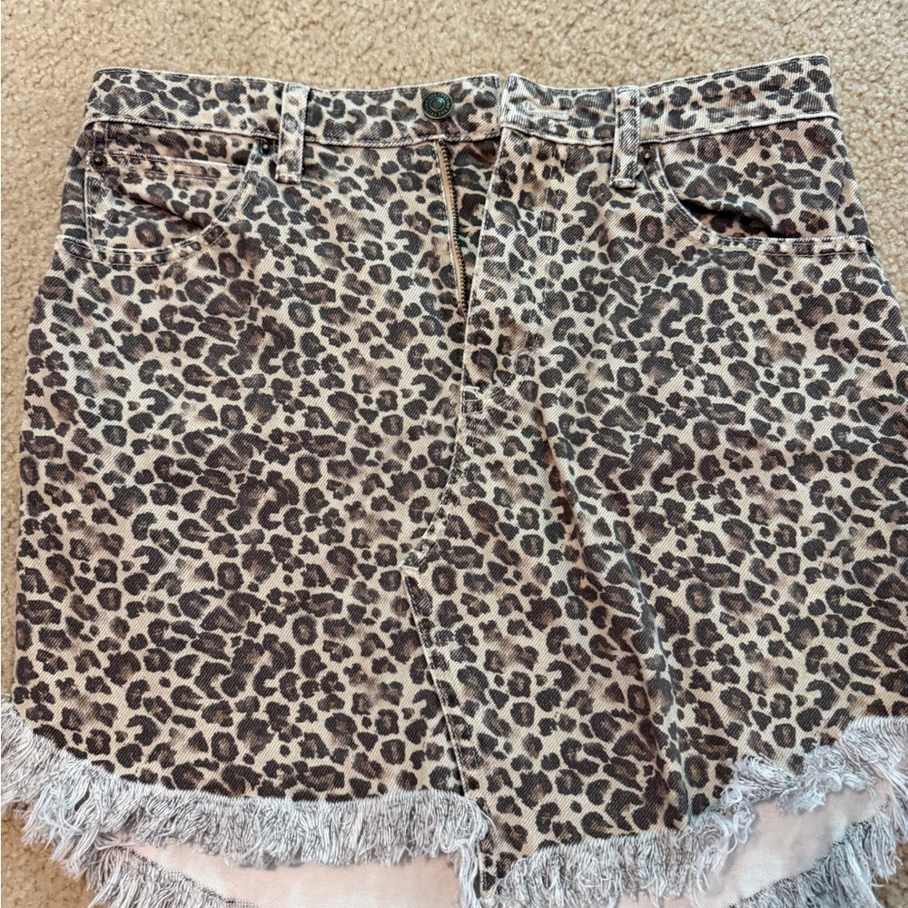 Free People Leopard Print Mini Skirt in Tan and Brown